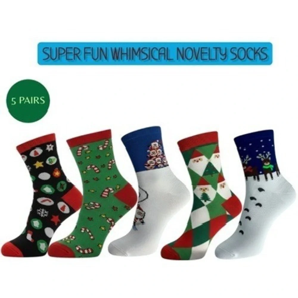 Calcetines Navideños Novedad Tallas 5.5-8.5 Unisex Suaves Y Cómodos Paquete De 5